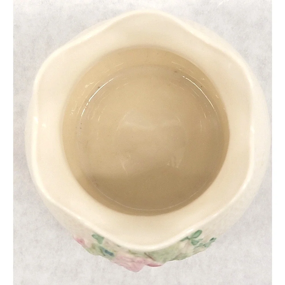Vintage Belleek Porcelain Vase Ireland Shamrocks Rose Scalloped Rim 5” 1st Gold